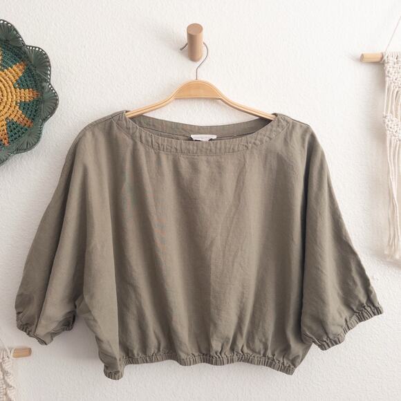 Kendall & Kylie Linen Blend Khaki Green Cropped Top Size Medium - Picture 1 of 7